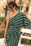 Shop_Chhavvi Aggarwal_Green Crepe; Lining: Shantoon Floral And Stripe Draped Dress For Women_Online_at_Aza_Fashions