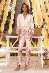 Chhavvi Aggarwal_Off White Modal, Satin Embroidery Printed Blazer And Pant Set _Online_at_Aza_Fashions