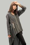 Shop_Chillosophy_Grey Cotton Silk V Neck Asymmetric Tunic  _Online_at_Aza_Fashions