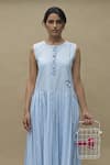 Buy_Chillosophy_Blue Cotton Poplin Round Pleated Maxi Dress  _at_Aza_Fashions