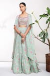 Buy_Aneesh Agarwaal_Green Silk Muslin Straight Floral Print Cape Lehenga Set _at_Aza_Fashions