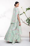 Shop_Aneesh Agarwaal_Green Silk Muslin Straight Floral Print Cape Lehenga Set _at_Aza_Fashions