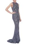 Buy_Chisel by Meghna Ramrakhiya_Grey Round Embroidered Trail Gown For Women_at_Aza_Fashions