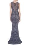Shop_Chisel By Meghna Ramrakhiya_Grey Round Embroidered Trail Gown  _at_Aza_Fashions