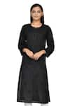 Buy_The Chikankarists_Black Cotton Embroidery Round Chikankari Kurta  _at_Aza_Fashions