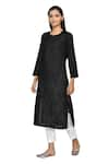 Shop_The Chikankarists_Black Cotton Embroidery Round Chikankari Kurta  _Online_at_Aza_Fashions