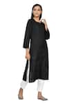 The Chikankarists_Black Cotton Embroidery Round Chikankari Kurta  _Online_at_Aza_Fashions