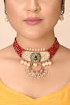 Samyukta Singhania_Gold Plated Kundan Pendant Beaded Choker Set _at_Aza_Fashions