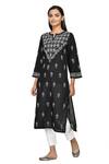 Buy_The Chikankarists_Black Hand Embroidered Chikankari Cotton Kurta_Online_at_Aza_Fashions