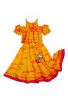 Shop_Charkhee_Yellow Cotton Tie Dye Gota Work Lehenga Set _at_Aza_Fashions