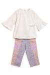 Charkhee_White Ruffled Sleeved Top And Pant Set For Girls_Online_at_Aza_Fashions