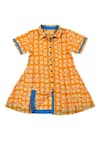 Charkhee_Yellow Cotton Printed Shirt Dress For Girls_Online_at_Aza_Fashions