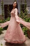 Shop_Apeksha Jain Label_Pink Chanderi Hand Embroidered Zardozi Sequin Square Anarkali Set _at_Aza_Fashions