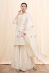 Buy_Arihant Rai Sinha_Off White Chanderi Lace Round Hand Painted Floral Kurta Sharara And Dupatta Set _at_Aza_Fashions