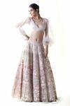 Buy_Pankaj & Nidhi_Beige Blouse Silk Organza Lehenga Tulle Embroidered Set _at_Aza_Fashions