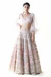 Shop_Pankaj & Nidhi_Beige Blouse Silk Organza Lehenga Tulle Embroidered Set _at_Aza_Fashions