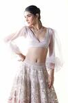 Pankaj & Nidhi_Beige Blouse Silk Organza Lehenga Tulle Embroidered Set _Online_at_Aza_Fashions