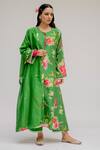 Buy_Chrkha_Green Chanderi Silk Cotton Lining Shantoon Printed Floral Kurta Set For Kids_at_Aza_Fashions