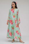 Buy Chrkha Blue Chanderi Silk Floral Print Kurta Set Online | Aza Fashions
