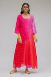 Buy_Chrkha_Pink Chanderi Silk Cotton Lining Shantoon Embroidered Sequins Scoop Kurta Set _Online_at_Aza_Fashions