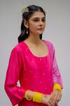 Shop_Chrkha_Pink Chanderi Silk Cotton Lining Shantoon Embroidered Sequins Scoop Kurta Set _Online_at_Aza_Fashions