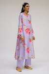 Chrkha_Purple Chanderi Silk Cotton Lining Shantoon Printed Floral Kurta Set For Kids_Online_at_Aza_Fashions