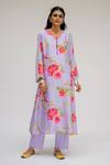 Buy_Chrkha_Purple Chanderi Silk Cotton Lining Shantoon Printed Floral Kurta Set For Kids_Online_at_Aza_Fashions