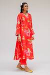 Chrkha_Red Chanderi Silk Cotton Lining Shantoon Printed Digital Floral Kurta Set For Kids_Online_at_Aza_Fashions