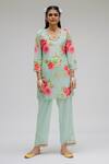 Buy_Chrkha_Green Chanderi Silk Cotton Lining Shantoon Printed Digital Tunic And Pant Set _at_Aza_Fashions