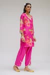 Chrkha_Pink Chanderi Silk Cotton Lining Shantoon Digital Print V Tunic And Pant Set _Online_at_Aza_Fashions
