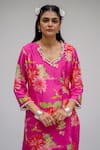 Buy_Chrkha_Pink Chanderi Silk Cotton Lining Shantoon Digital Print V Tunic And Pant Set _Online_at_Aza_Fashions