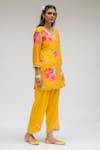 Chrkha_Yellow Chanderi Silk Cotton Lining Shantoon Printed Digital Tunic And Pant Set _Online_at_Aza_Fashions