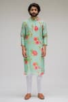 Buy_Chrkha_Green Chanderi Silk Satin Lining Printed Floral Kurta Set For Kids_at_Aza_Fashions
