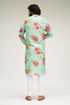 Shop_Chrkha_Green Chanderi Silk Satin Lining Printed Floral Kurta Set For Kids_at_Aza_Fashions