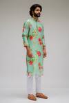Chrkha_Green Chanderi Silk Satin Lining Printed Floral Kurta Set For Kids_Online_at_Aza_Fashions