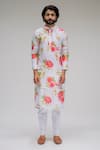 Buy_Chrkha_White Chanderi Silk Satin Lining Printed Floral Kurta Set _at_Aza_Fashions