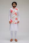 Chrkha_White Chanderi Silk Satin Lining Printed Bundi And Kurta Set _Online_at_Aza_Fashions