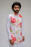 Buy_Chrkha_White Chanderi Silk Satin Lining Printed Bundi And Kurta Set _Online_at_Aza_Fashions