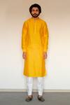 Buy_Chrkha_Yellow Chanderi Silk Satin Lining Printed Achkan And Kurta Set _Online_at_Aza_Fashions