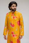 Buy Yellow Chanderi Silk Satin Lining Printed Kurta Set For Men by ...