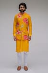 Buy_Chrkha_Yellow Chanderi Silk Satin Lining Printed Bundi And Kurta Set _at_Aza_Fashions