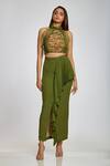 Shop_Ohaila Khan_Green Crepe Ruffle Skirt  _Online_at_Aza_Fashions