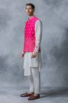 Shop_Sarab Khanijou_Pink Raw Silk Resham Embroidered Waist Coat And Kurta Set_Online_at_Aza_Fashions