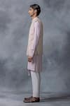 Sarab Khanijou_Pink Silk, Modal Pearls, Embroidery Thread And Work Waist Coat & Kurta Set _Online_at_Aza_Fashions