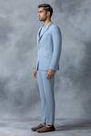 Sarab Khanijou_Sky Blue Jersey Plain Zipper Detailed Blazer And Pant Co-ord Set _Online_at_Aza_Fashions