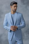 Shop_Sarab Khanijou_Sky Blue Cotton Plain Pintucked Blazer And Pant Co-ord Set _Online_at_Aza_Fashions