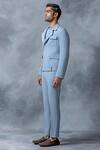 Sarab Khanijou_Sky Blue Jersey Plain Zipper And Patch Pocket Detailed Blazer & Pant Set _Online_at_Aza_Fashions