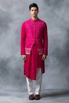 Sarab Khanijou_Pink Silk, Modal, Cotton Embroidery Floral Thread Work Waist Coat With Kurta Set _Online_at_Aza_Fashions
