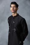 Shop_Sarab Khanijou_Black Chanderi Silk Embroidery Sequin Placement Kurta Set _Online_at_Aza_Fashions