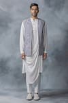 Sarab Khanijou_Grey Organza, Modal Embroidery, Pearls Work Waist Coat With White Kurta Set _Online_at_Aza_Fashions